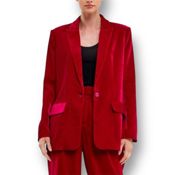Anthropologie Endless Rose S Fuchsia Velvet Blazer Witchy Gothic Whimsigoth NWT - Picture 1 of 11